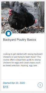 Screenshot of Backyard Poultry Basics Class listing