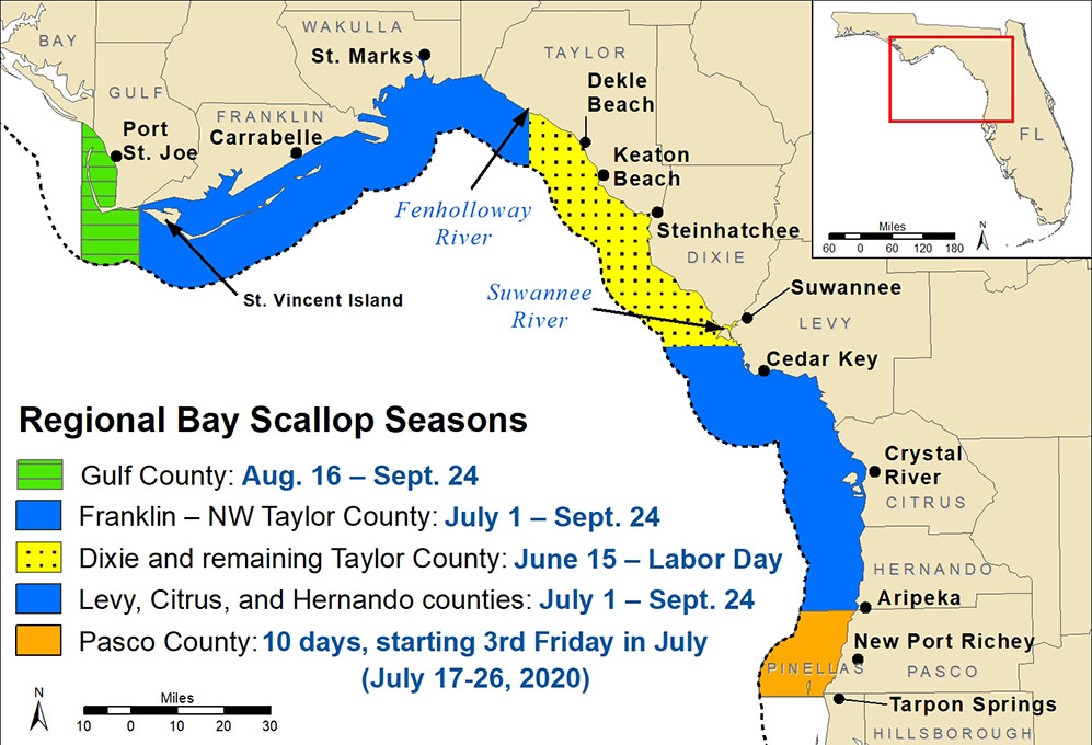 Map of open zones and seasons for 2020 scalloping