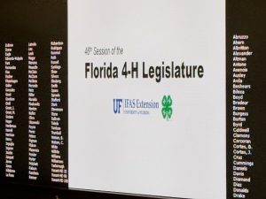 The welcoming message for participants at the 2018 Florida 4-H Legislature