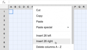 When pasting, go down and select "Insert 26 right" to paste all columns that you previously copied.