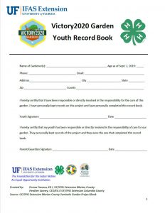 front page of Victory2020 Garden Youth Record Book
