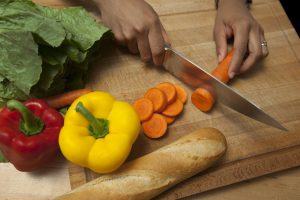 cutting board and vegetables