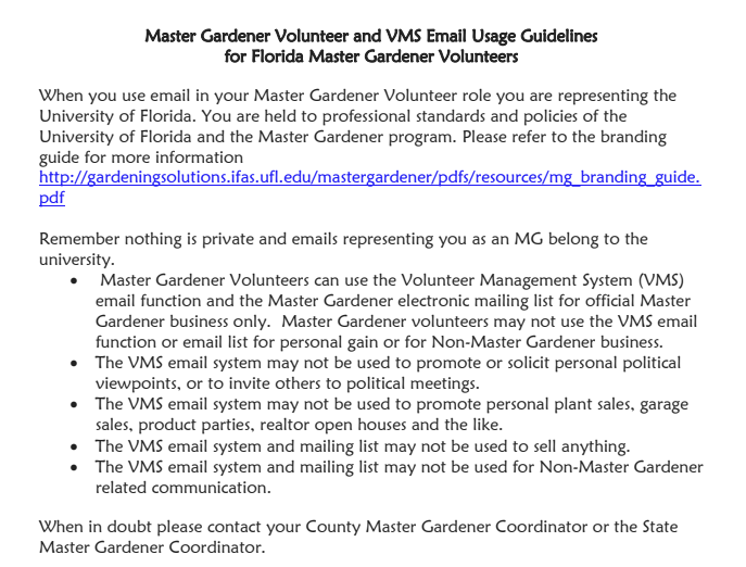 Master Gardener Volunteer And Vms Email Usage Guidelines Uf Ifas