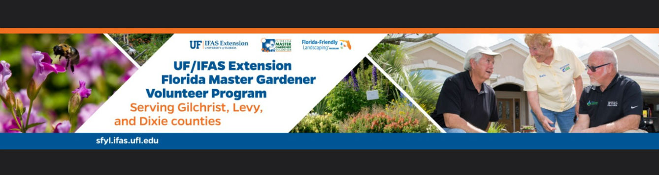 UF/IFAS Extension Master Gardeners serve the community. Image of bees, flowers, landscape and people talking
