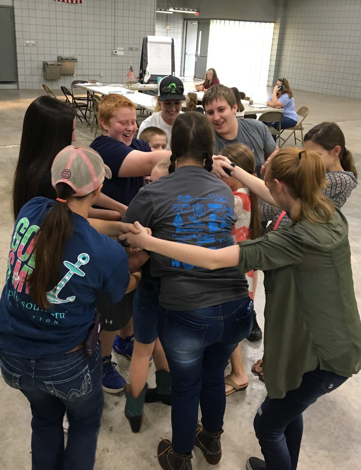 Participating in team building activities - the human knot!
