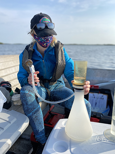 Water sampling on a boat