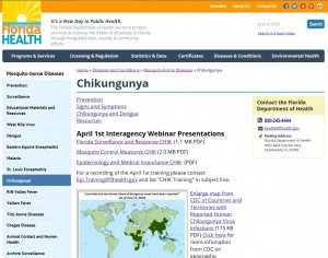 Screen Image of the Florida Department of Health Chikungunya website.
