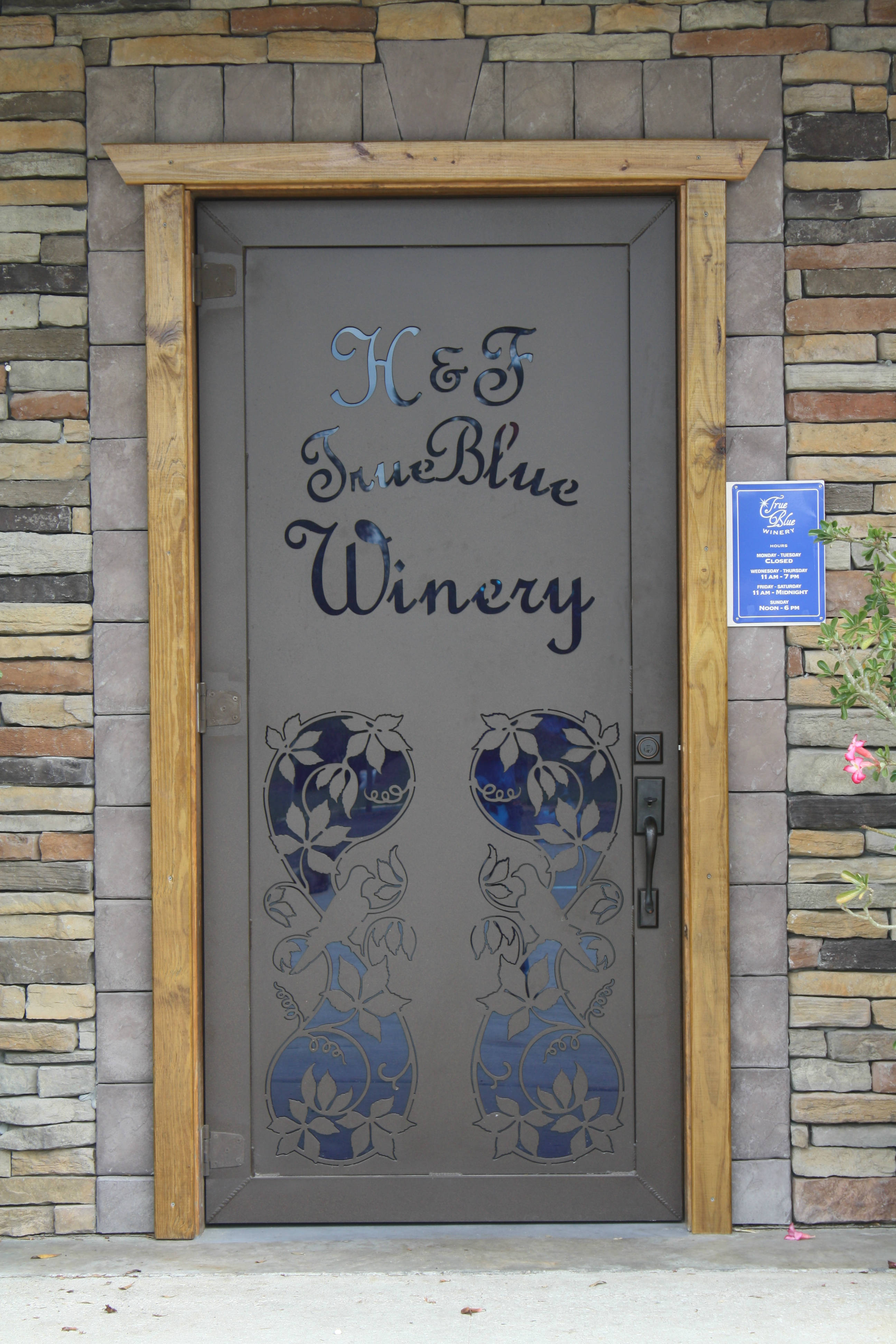 Stained glass winery door True Blue WInery