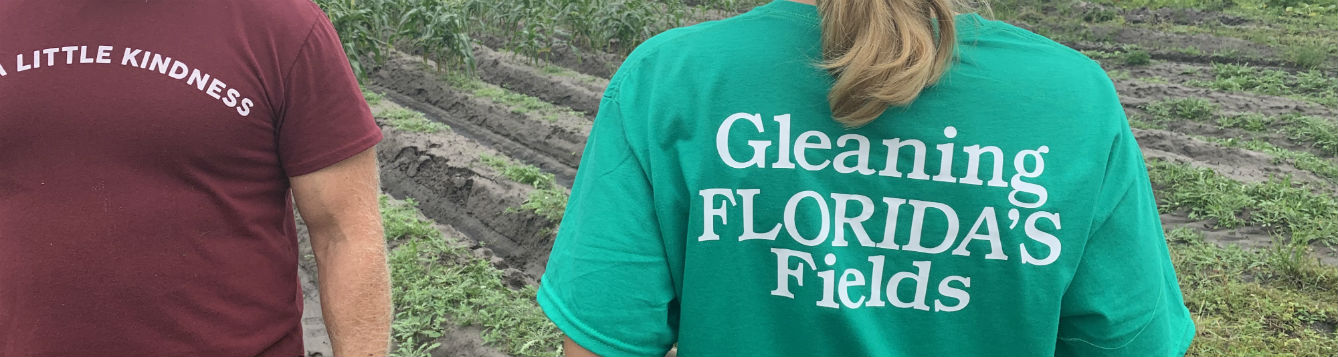 Women with Tshirt and the back says gleaning Florida Fields