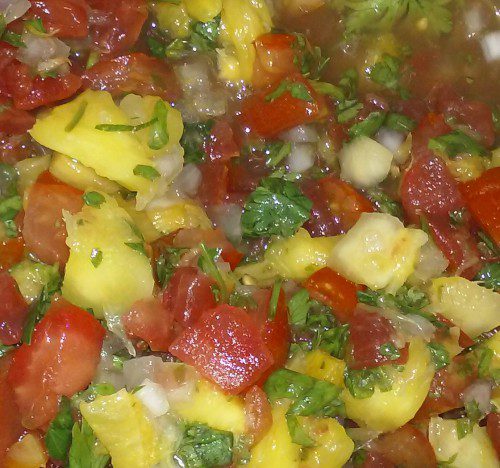 Healthy, colorful, and downright delicious Sunset Salsa, reading for dipping!