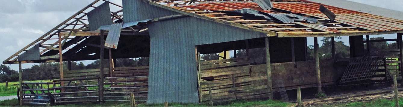 A Sarasota County barn shows severe damage from a recent storm