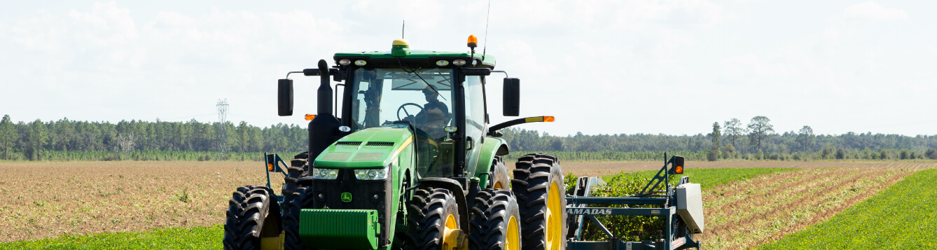 A tractor turns crops in a Florida field. [CREDIT: UF/IFAS]