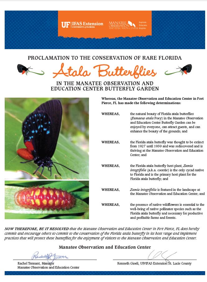 Atala Butterfly Proclamation for Manatee Center