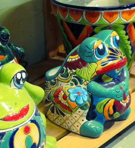 whimical frog planter in Talavera pottery