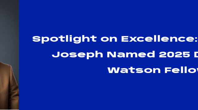 Photo of Mikerly Joseph with title reading he won the 2025 Dr. James Watson Fellow Award