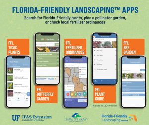 List of Florida-Friendly Landscaping apps, including Toxic plants, butterfly garden, fertilizer ordinances, plant guide and bee garden