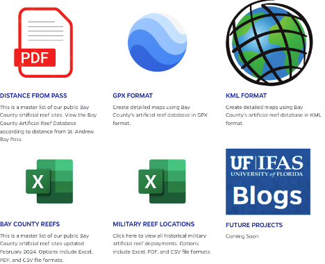 Screenshot of Available file formats for our Artificial Reefs