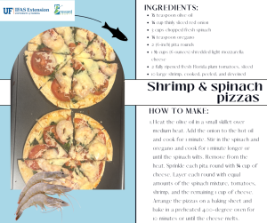 Shrimp pizza recipe graphic. The recipe is below. 