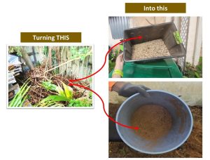 Creating and applying his own mulch to enhance his landscape’s health and appearance. 