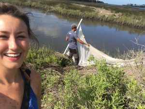 Interns Alec and Kimberly prepare to seine for snook