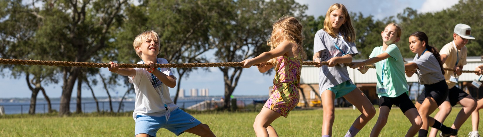 Pictures of campers playing Tug O'War