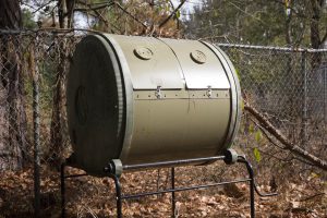 A rotating compost bin.