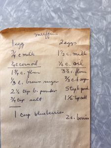 The original handwritten muffin recipe. Credit: Eileen Roberts