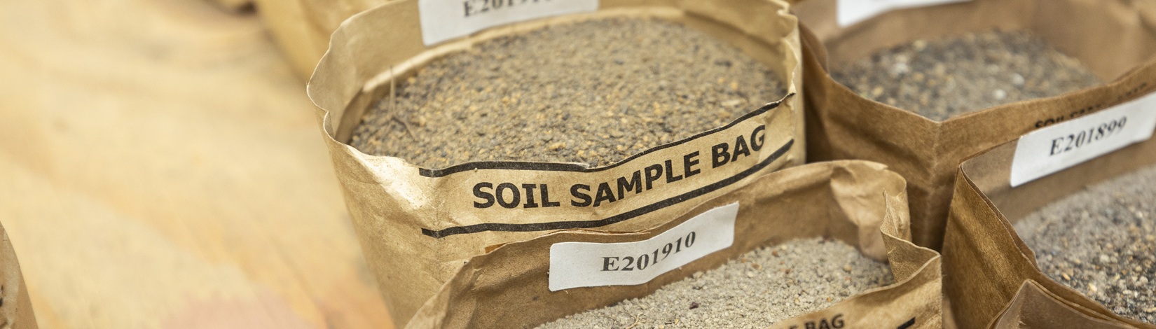 Soil test sample bags filled with soil.