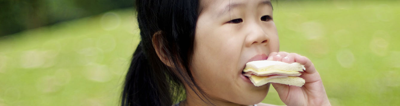 Young girl eating a sandwich