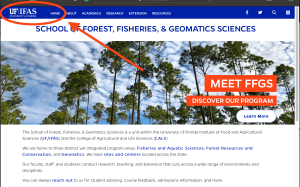 Image shows the location of the UF/IFAS and Home buttons on the top left of the website.