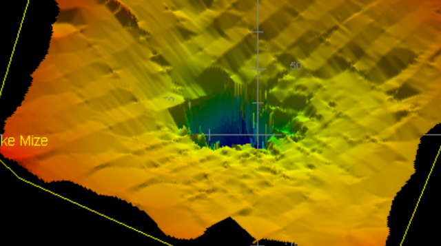 A visual display of readings on the depth of Lake Mize, shaded by depth.