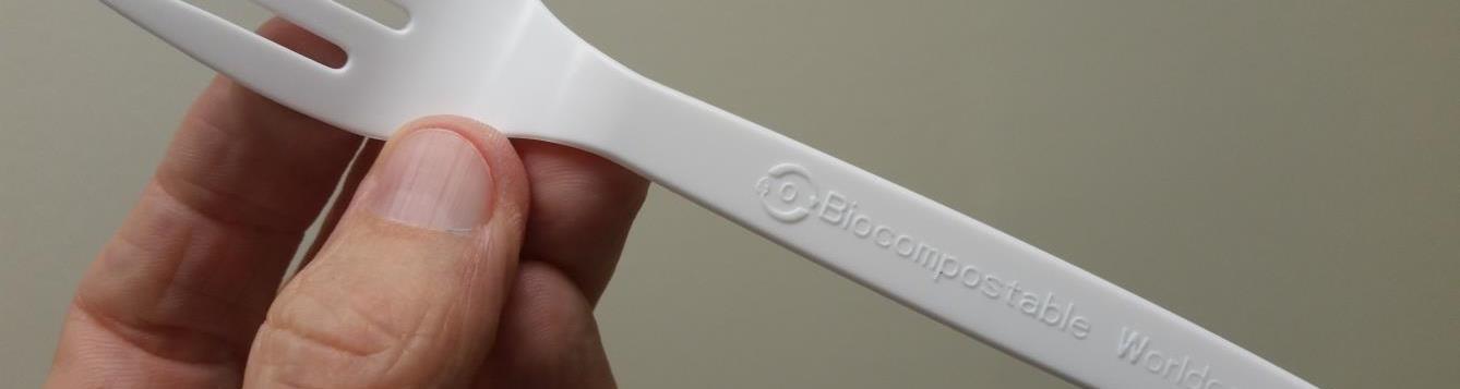 A fork labeled as biocompostable
