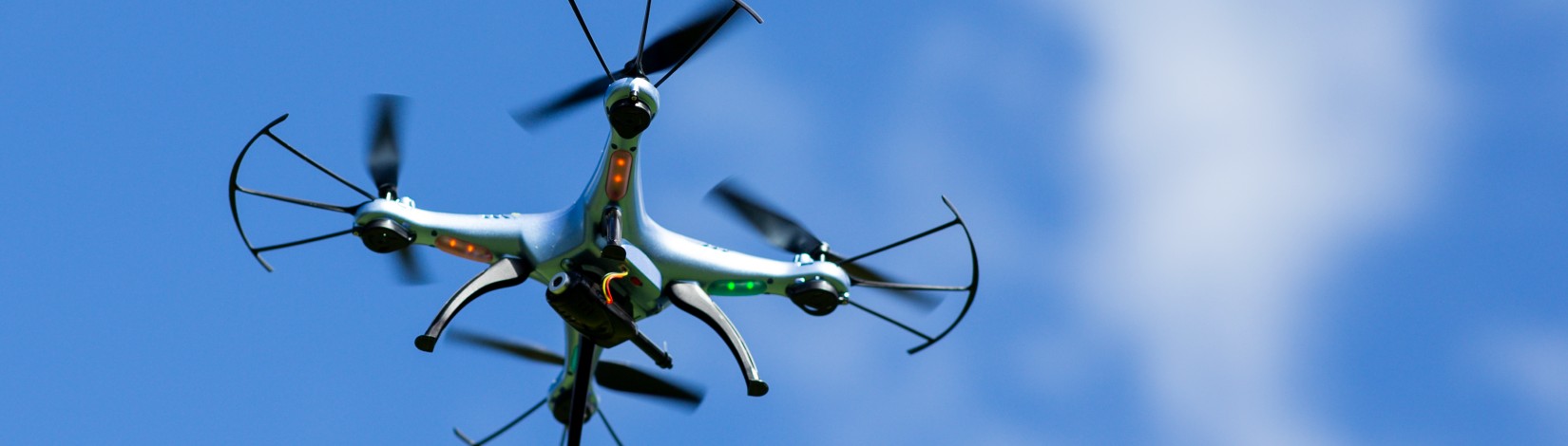 Drone flying in the sky.