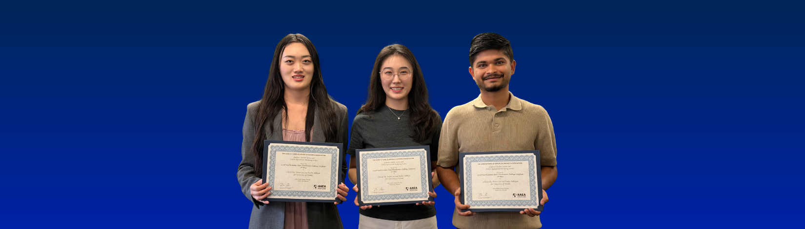 UF Food and Resource Economics Ph.D. students Prabin Adhikari, Yetian Cai and Chenxi Hu