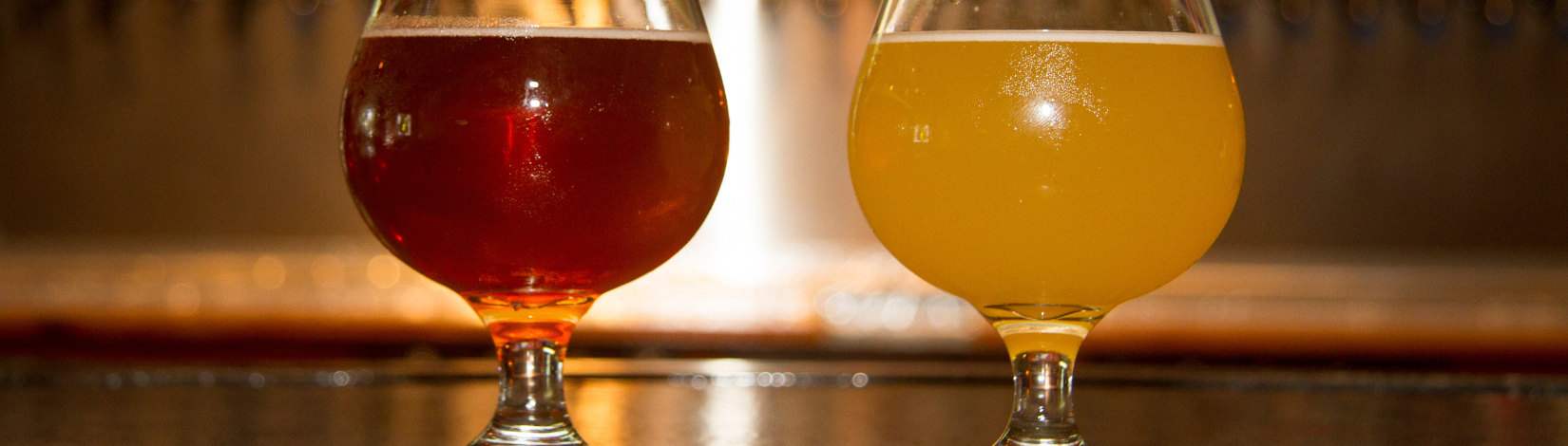 Two glasses of craft beer at a local craft brewery taproom