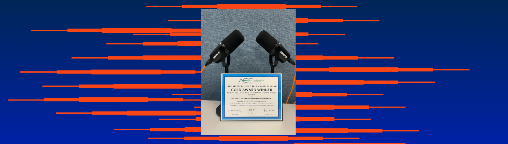 Podcast Microphones and Award for FRE Lunch: The Food and Resource Economics Podcast