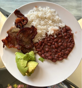 A white plate with rice, beans, and avocado., Hispanic food | Food Science and Human Nutrition UF/IFAS