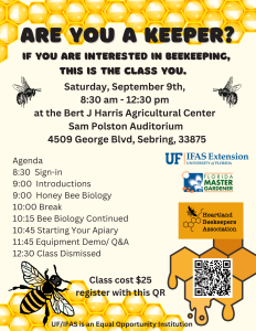 A beekeeping class flyer including agenda.