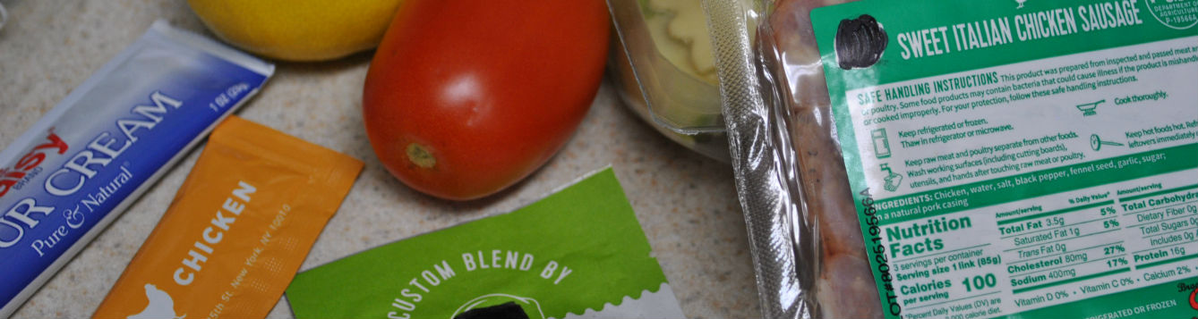 Meal Kits: sausage, pasta, condiments, tomatoes etc