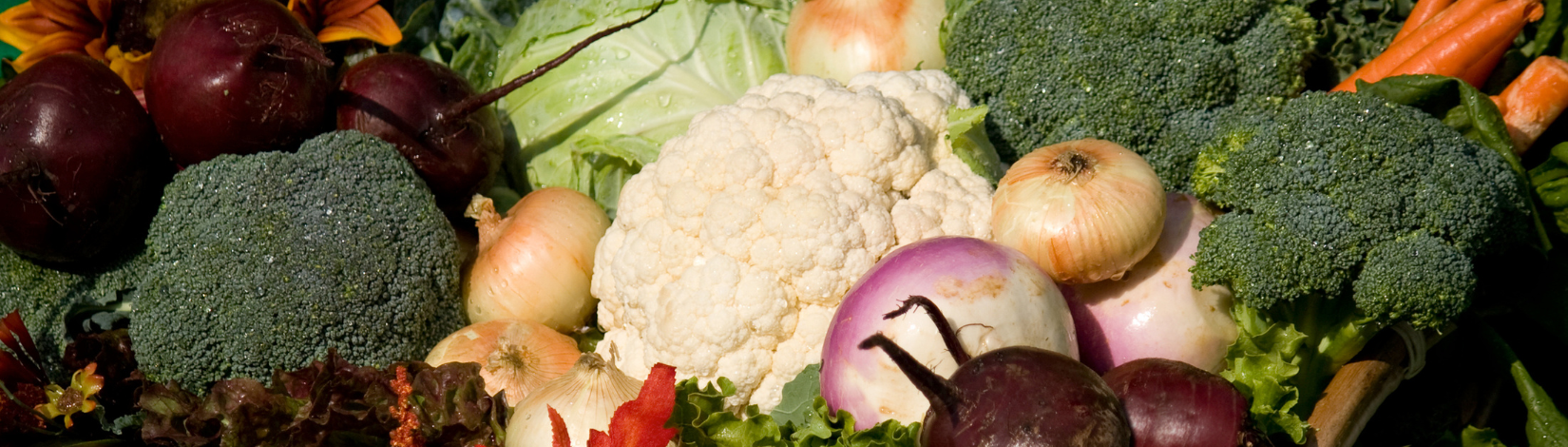 An assortment of cool weather vegetables arranged on a black background.