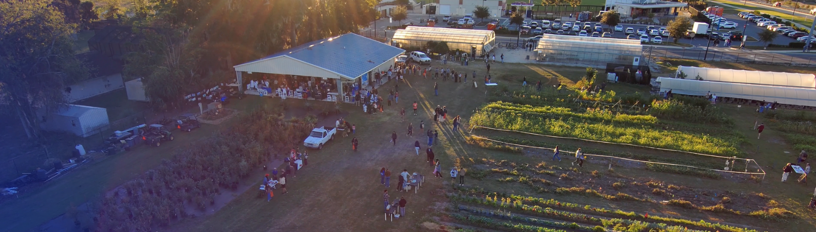 View of the Teaching Farm space from above via drone.