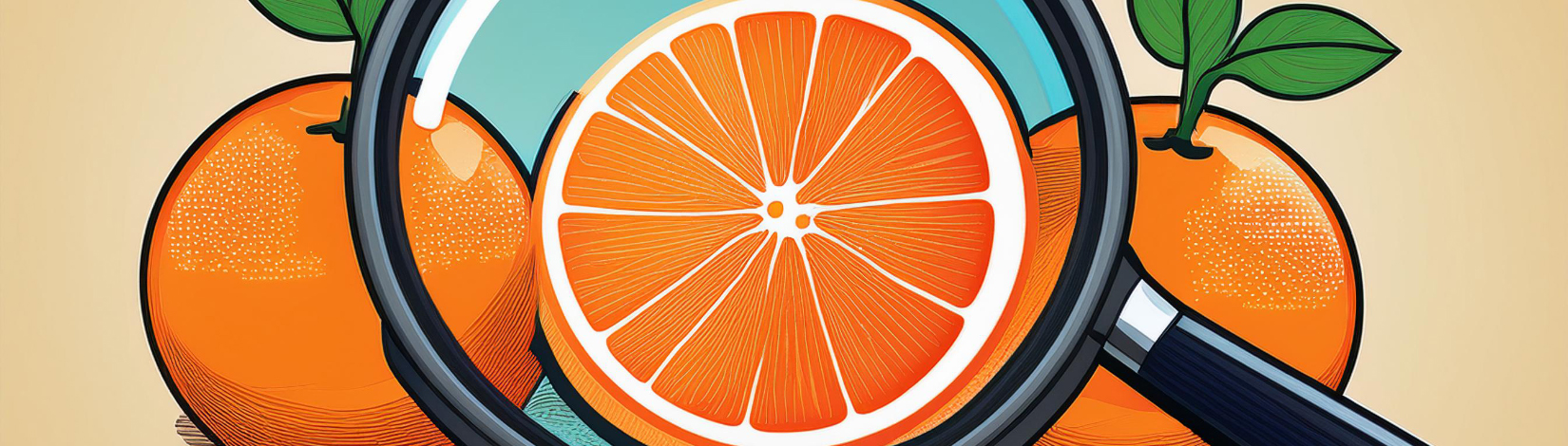 Generative AI Image: Oranges With Magnifying Glass