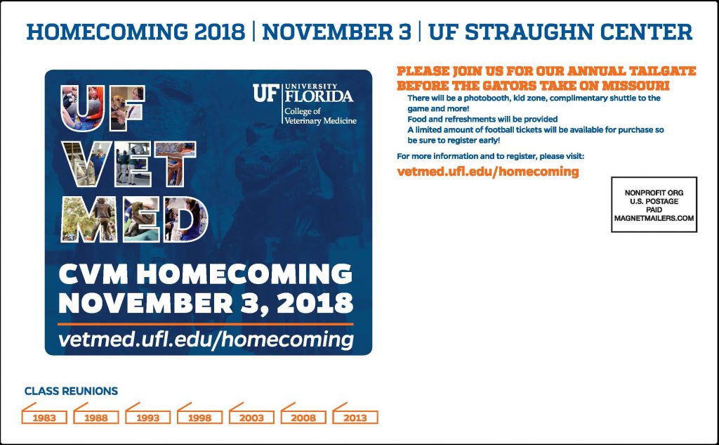 UF College of Veterinary Medicine Save the Date Postcard and