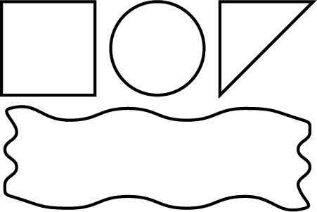 Sample of different shapes, square, circle, triangle, abstract.