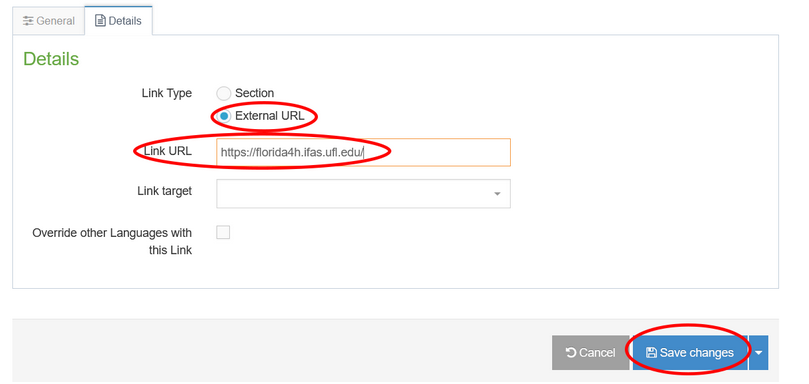 link section - external URL link fields