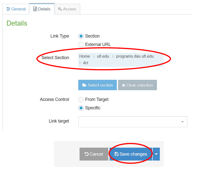 link section save changes