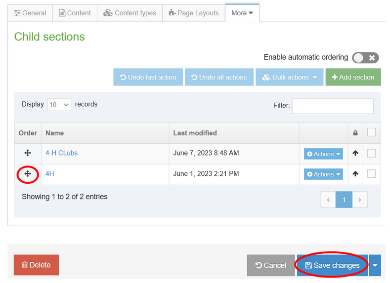 link sections - drag section to reorder