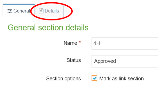 Link sections: details tab