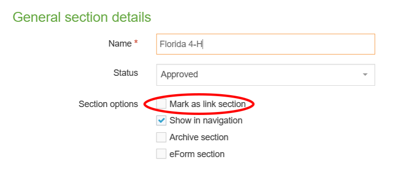 Mark as link section - external link