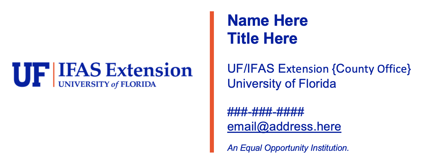 Sample of the UF/IFAS Extension Email signature template
